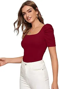 Dream Beauty Fashion Women's Puff Sleeve Top Square Neck Balloon Bishop Sleeve Elegant Casual Tee Top-thumb1