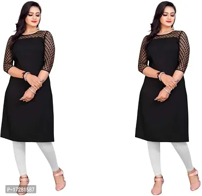 Stylish Straight Black Embellished Crepe Kurta For Women Pack Of 2-thumb0