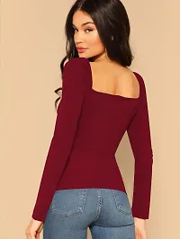 Elegant Maroon Polyester Solid Top For Women-thumb1