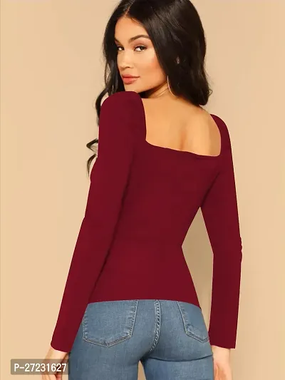 Elegant Maroon Polyester Solid Top For Women-thumb2