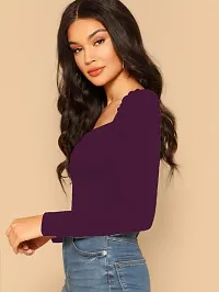 Elegant Purple Polyester Solid Top For Women-thumb3