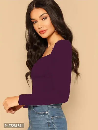 Elegant Purple Polyester Solid Top For Women-thumb4