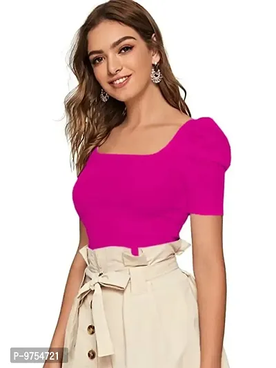 Dream Beauty Fashion Women's Puff Sleeve Top Square Neck Balloon Bishop Sleeve Elegant Casual Tee Top (RRR_M1)-thumb4