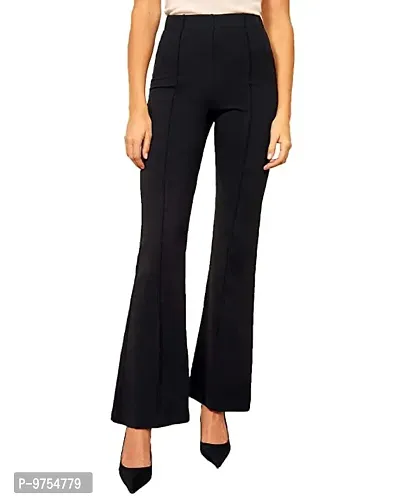 Black Polyester Blend Casual Trousers Trousers   Capris For Women