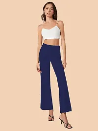 Elegant Navy Blue Polyester Solid Trousers For Women-thumb4