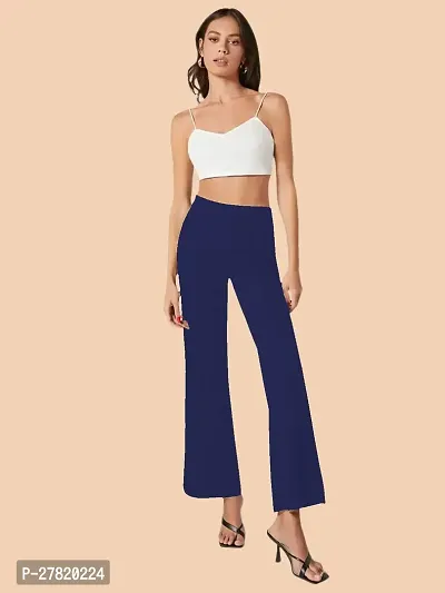 Elegant Navy Blue Polyester Solid Trousers For Women-thumb5