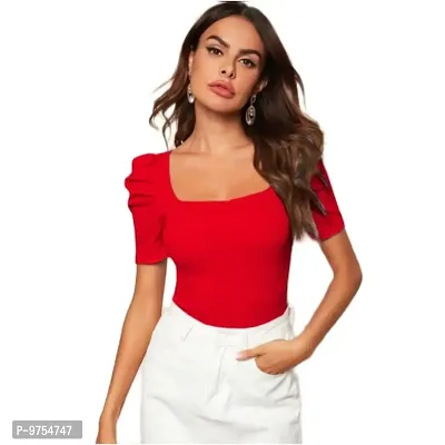 Dream Beauty Fashion Women's Puff Sleeve Top Square Neck Balloon Bishop Sleeve Elegant Casual Tee Top (RRR_M3)