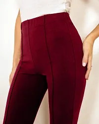 Elegant Maroon Polyester Solid Trousers For Women-thumb2