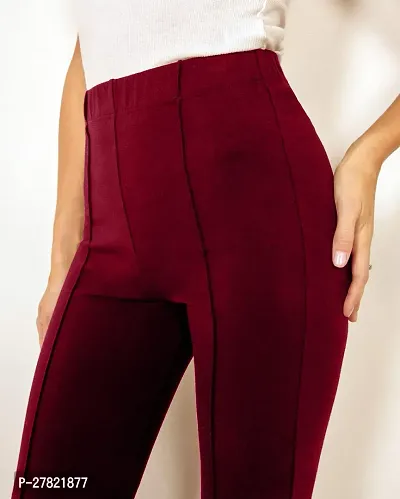 Elegant Maroon Polyester Solid Trousers For Women-thumb3