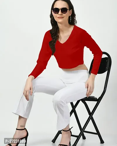 Elegant Red Polyester Solid Top For Women-thumb5