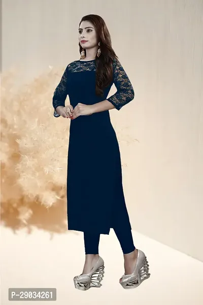 Stylish Navy Blue Crepe Stitched Kurta For Women-thumb3