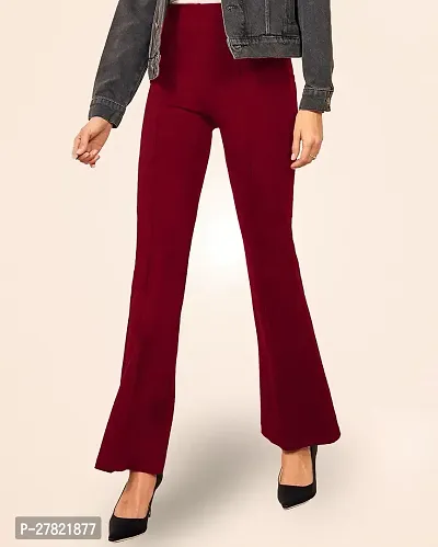 Elegant Maroon Polyester Solid Trousers For Women-thumb0