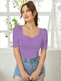 Stylish Lavender Knitted Polyester Solid Fitted Top For Women-thumb4