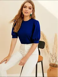 Casual Polyester Blend Round Neck Puff Sleeves Stylish Top-thumb2