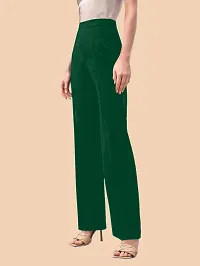 Elegant Green Polyester Solid Trousers For Women-thumb1