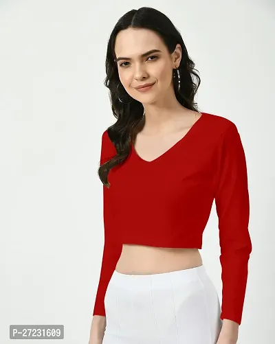 Elegant Red Polyester Solid Top For Women-thumb2