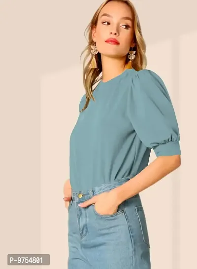 Women's Puff/Baloon Sleeves V-Neck Casual Top-thumb2