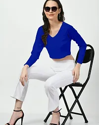 Elegant Blue Polyester Solid Top For Women-thumb4