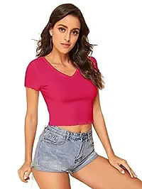 Dream Beauty Fashion Women's Casual V-Neck Short Sleeves Crop Top (17 Inches)-thumb3