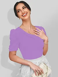 Stylish Lavender Knitted Polyester Solid Fitted Top For Women-thumb1