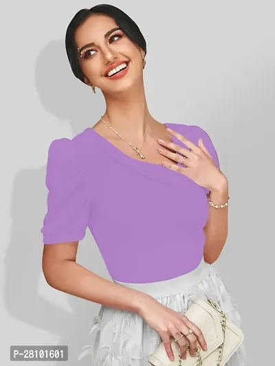 Stylish Lavender Knitted Polyester Solid Fitted Top For Women-thumb2