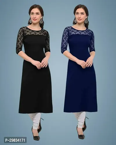 Stylish Multicoloured Crepe Stitched Kurta For Women Pack Of 2-thumb0