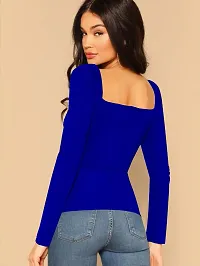 Elegant Blue Polyester Solid Top For Women-thumb1