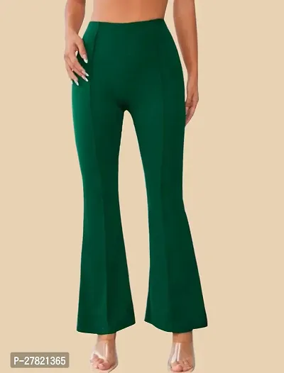 Elegant Green Polyester Solid Trousers For Women