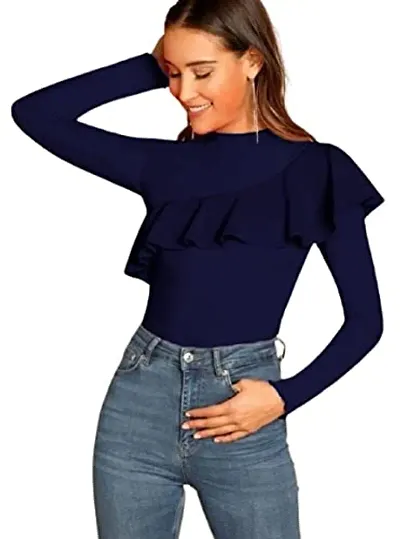 Dream Beauty Fashion Front Frilled High-Neck Full Sleeves Polyester Blend Stylish Top (24"" Inches)