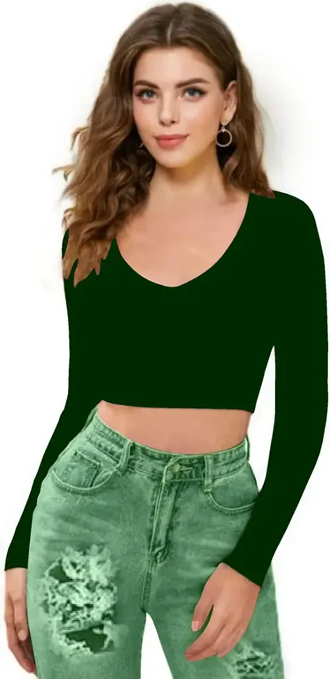 Dream Beauty Fashion Polyester Blend V-Neck Crop Top (15" Inches)