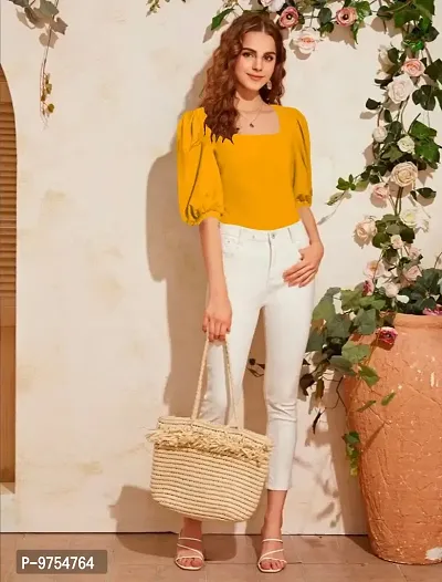 Fashion Women's Puff/Baloon Sleeves Square Neck Casual Top-thumb4