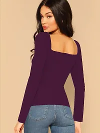 Elegant Purple Polyester Solid Top For Women-thumb1