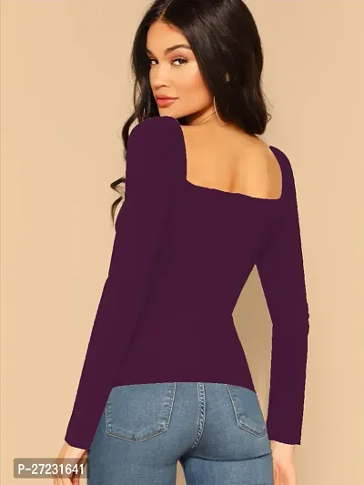 Elegant Purple Polyester Solid Top For Women-thumb2