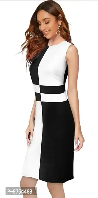 Dream Beauty Fashion Women's Knee Length Dress (Medium, Black  White)-thumb5