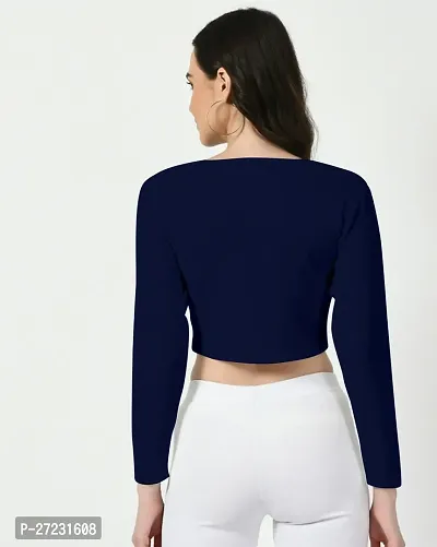 Elegant Navy Blue Polyester Solid Top For Women-thumb3