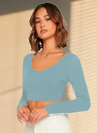 Dream Beauty Fashion Combo Casual Short Sleeves Ribbed Round Neck Polyster Blend Crop Top (17 Inches)-thumb3