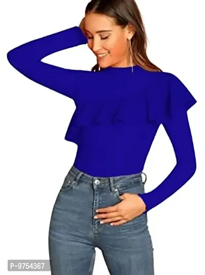 Dream Beauty Fashion Front Frilled High-Neck Full Sleeves Polyester Blend Stylish Top (24 Inches)