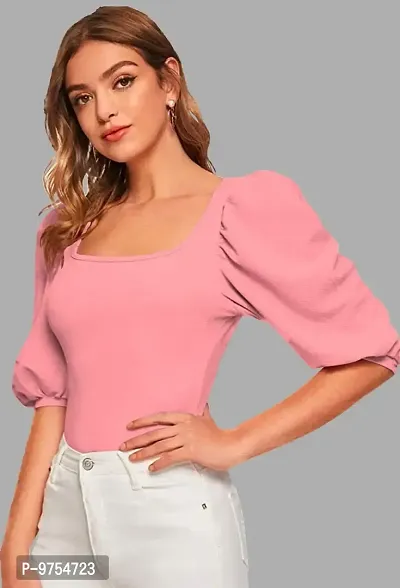 Women's Puff/Baloon Sleeves Square Neck Casual Top-thumb3
