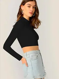 Women Polyester Blend Round Neck Full Sleeves Stylish Crop Top-thumb3