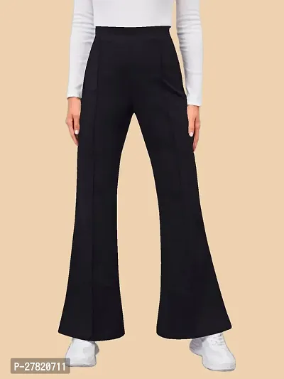 Elegant Black Polyester Solid Trousers For Women