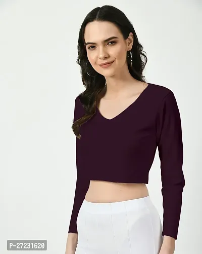 Elegant Purple Polyester Solid Top For Women-thumb2