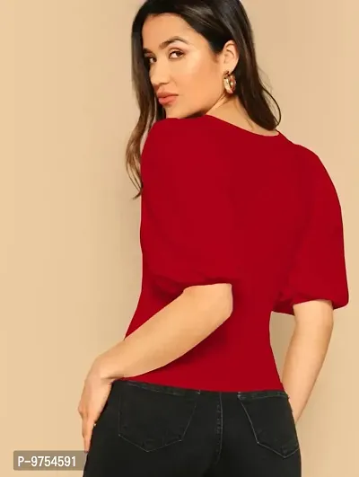 Dream Beauty Fashion Bishop Sleeves Square Neck Slim Top Polyester Blend (23 Inches)-thumb2