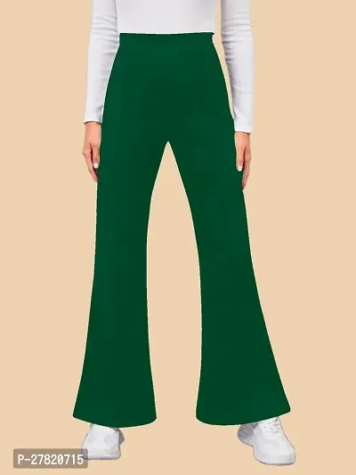 Elegant Green Polyester Solid Trousers For Women