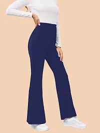 Elegant Navy Blue Polyester Solid Trousers For Women-thumb1