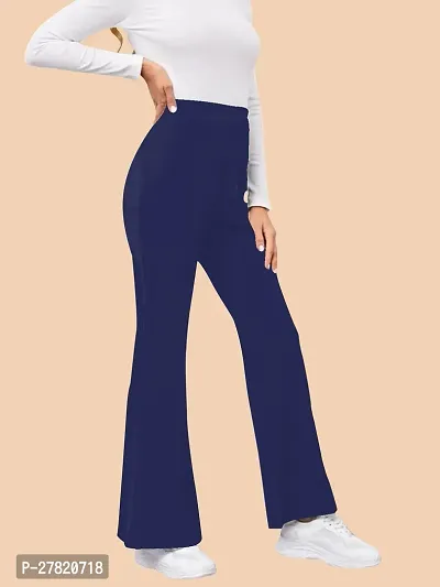 Elegant Navy Blue Polyester Solid Trousers For Women-thumb2