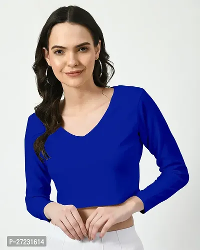 Elegant Blue Polyester Solid Top For Women