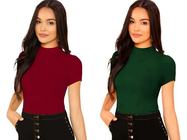 Dream Beauty Fashion Women's Half Sleeve Casual Solid Top Mix Colour Pack of 2