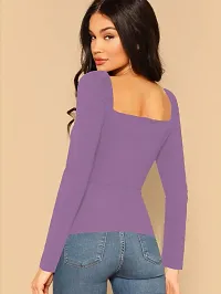 Elegant Lavender Polyester Solid Top For Women-thumb1