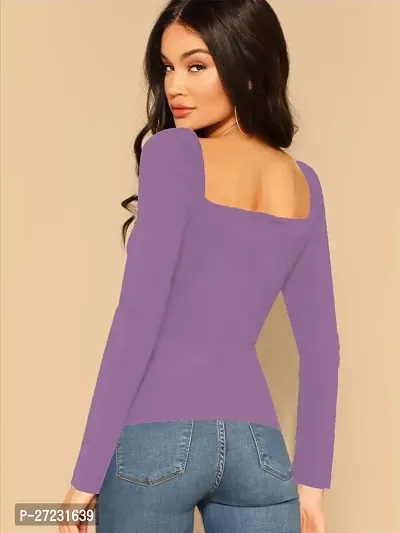 Elegant Lavender Polyester Solid Top For Women-thumb2