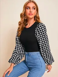 Stylish Black Knitted Polyester Houndstooth Top For Women-thumb4